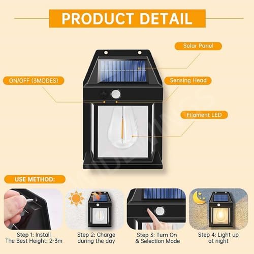 Solar Interaction Wall Lamp Outdoor Motion Sensor Auto Chargeable Front Porch Security Lamps Waterproof for Garden (Pack of 2, Single Tungsten Bulb Solar Lamp)|B0D57G2TK8