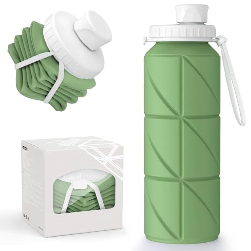 SILENCIO Silicone Water Bottle 600 ml | Foldable Leak Proof Travel Bottle | BPA Free Reusable Drinking Bottle for Gym, Trekking, Camping & Outdoor Use (GREEN)|B0GJLN8HL1