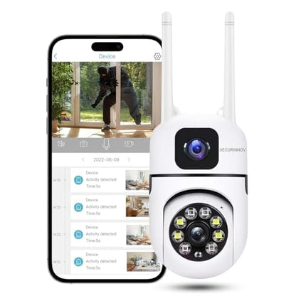 securinnov 6MP Triple Lens PTZ WiFi Outdoor Security Camera with 3-Screen Monitoring | Auto Motion Detection | Color Night Vision |Two-Way Audio Communication (Triple Lens PTZ)|B0H6TXTQ2J