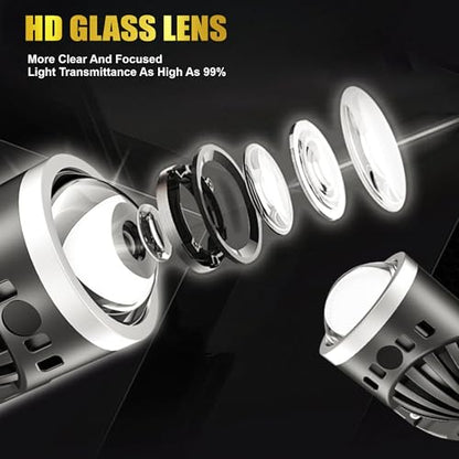 Audio Wheels 2 Inch Universal LED Projector Fog Lamp - 120W | White-6000K | 15,000LM Projector Light with Blue Lens | 12V/24V Car Driving Lamp for Vehicle Modification | 1-Year Warranty|B0FRSVL1M5