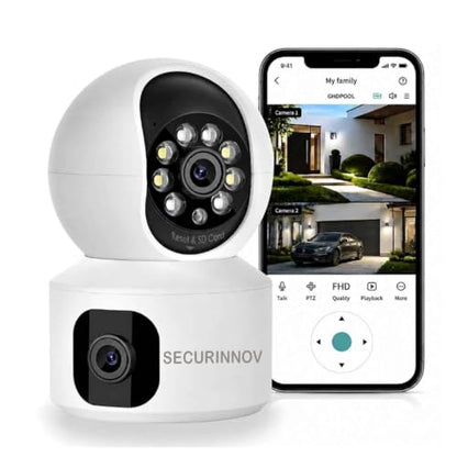 securinnov 6MP Triple Lens PTZ WiFi Outdoor Security Camera with 3-Screen Monitoring | Auto Motion Detection | Color Night Vision |Two-Way Audio Communication (Triple Lens PTZ)|B0H6TXTQ2J