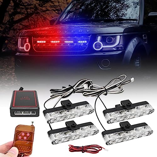 FABTEC Car Grill Red & Blue LED Daytime Running Light DRL Police Flasher Emergency Warning Strobe Light for Cars with Controller & Flashing Modes|B0B5GRJLJZ