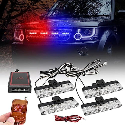 FABTEC Car Grill LED DRL Light | Red, Blue & White Police Flashing Strobe | Emergency Warning Light with Multi-Mode Controller|B0GL2YHHNK