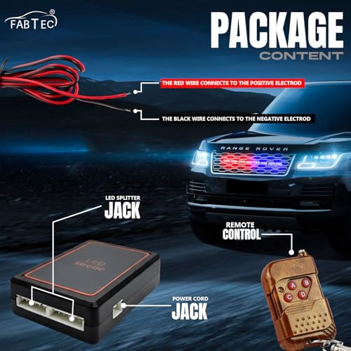 FABTEC Car Grill LED DRL Light | Red, Blue & White Police Flashing Strobe | Emergency Warning Light with Multi-Mode Controller|B0GL2YHHNK