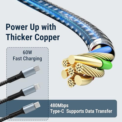 COSTAR 60W 3-in-1 Multi Fast Charging Cable – 3A Nylon Braided 1.5M Cable with Type-C & Micro USB for iPhone, iPad, Samsung, OnePlus, Xiaomi, Oppo, Vivo, Android & Car Charging (Grey)|B0D7V8KHNB