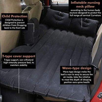 Allextreme Car Inflatable Air Mattress Back Seat Camping Bed,Universal Portable SUV Extended Air Couch with Two Air Pillows Travel Sleeping baby kids with Air Pump,Blow Up Bed (Black)|B078L41WDC