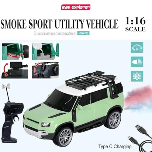 MiniExplorer SUV Defender Remote Control RC Car with Real Smoke | High Speed Racing Toy with LED Lights | Rechargeable Battery | Fully Functional RC Vehicle for Kids Boys & Girls|B0GVT13HQ2