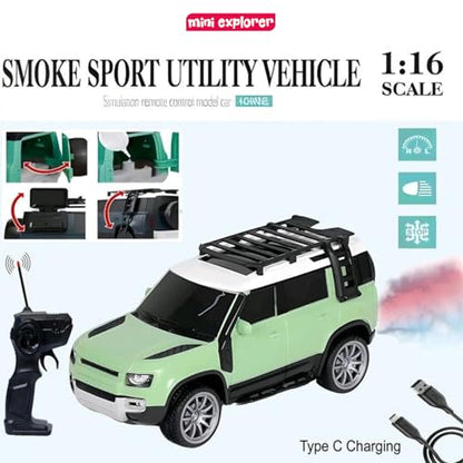 MiniExplorer SUV Defender Remote Control RC Car with Real Smoke | High Speed Racing Toy with LED Lights | Rechargeable Battery | Fully Functional RC Vehicle for Kids Boys & Girls|B0GVT13HQ2