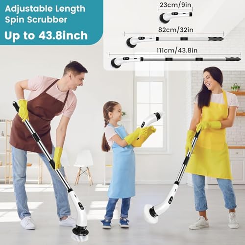 9 in 1 Electric Spin Scrubber,Cleaning Brush Scrubber for Home, 400RPM/Mins-9 Replaceable Brush Heads-90Mins Work Time,Adjustable Size,2 Adjustable Speeds for Bathroom Shower|B0H5KLJWB8
