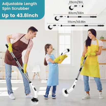 9 in 1 Electric Spin Scrubber,Cleaning Brush Scrubber for Home, 400RPM/Mins-9 Replaceable Brush Heads-90Mins Work Time,Adjustable Size,2 Adjustable Speeds for Bathroom Shower|B0H5KLJWB8