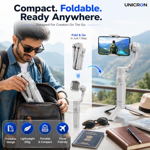 M1 3-Axis Gimbal Stabilizer for Mobile with Built-in Extension Rod & Tripod Foldable Phone Gimble for Vlogging, Reels & YouTube Video, iPhone & Android, 8hr Battery|B0H9F586TG