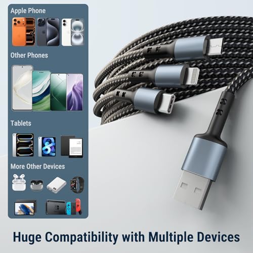 COSTAR 60W 3-in-1 Multi Fast Charging Cable – 3A Nylon Braided 1.5M Cable with Type-C & Micro USB for iPhone, iPad, Samsung, OnePlus, Xiaomi, Oppo, Vivo, Android & Car Charging (Grey)|B0D7V8KHNB