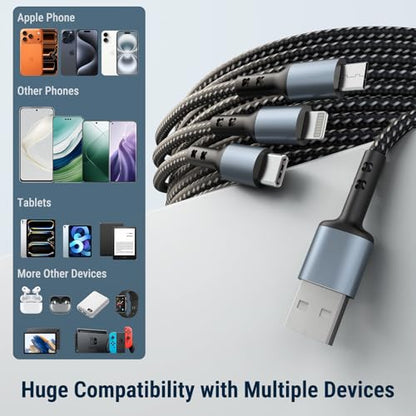COSTAR 60W 3-in-1 Multi Fast Charging Cable – 3A Nylon Braided 1.5M Cable with Type-C & Micro USB for iPhone, iPad, Samsung, OnePlus, Xiaomi, Oppo, Vivo, Android & Car Charging (Grey)|B0D7V8KHNB