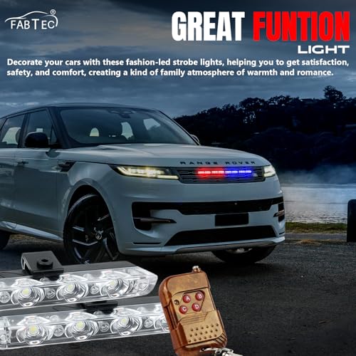 FABTEC Car Grill LED DRL Light | Red, Blue & White Police Flashing Strobe | Emergency Warning Light with Multi-Mode Controller|B0GL2YHHNK