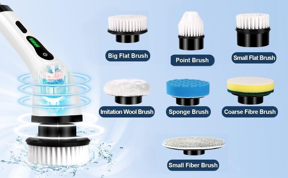 9 in 1 Electric Spin Scrubber,Cleaning Brush Scrubber for Home, 400RPM/Mins-9 Replaceable Brush Heads-90Mins Work Time,Adjustable Size,2 Adjustable Speeds for Bathroom Shower|B0H5KLJWB8