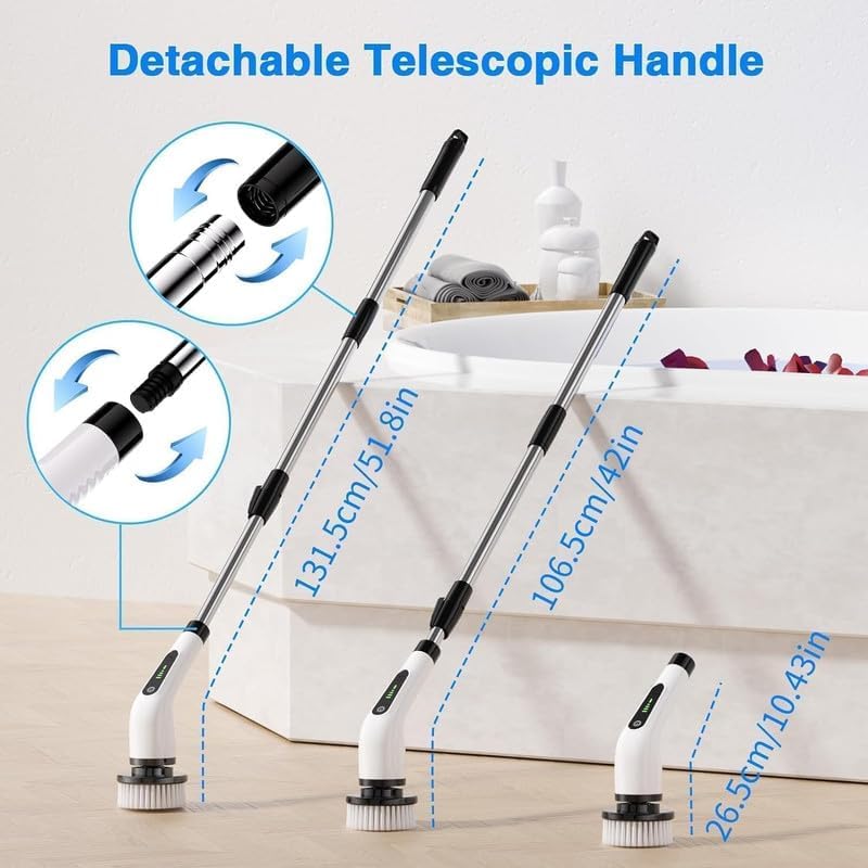 9 in 1 Electric Spin Scrubber,Cleaning Brush Scrubber for Home, 400RPM/Mins-9 Replaceable Brush Heads-90Mins Work Time,Adjustable Size,2 Adjustable Speeds for Bathroom Shower|B0H5KLJWB8