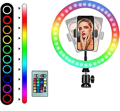 RGB 12 inch Ring Light with Stand 8 Feet Tripod Stand for Phone | Camera | 3 Color Modes Dimmable Lighting | for YouTube | Photo-Shoot | Video Shoot | Live Stream | Makeup & Vlogging|B09CGMRWGX