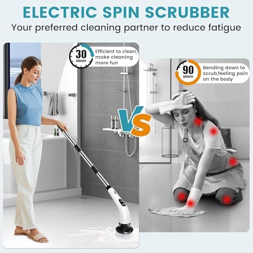 9 in 1 Electric Spin Scrubber,Cleaning Brush Scrubber for Home, 400RPM/Mins-9 Replaceable Brush Heads-90Mins Work Time,Adjustable Size,2 Adjustable Speeds for Bathroom Shower|B0H5KLJWB8