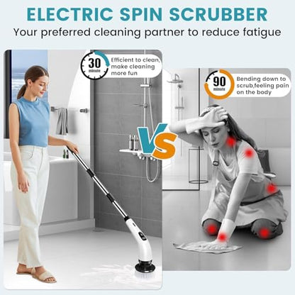 9 in 1 Electric Spin Scrubber,Cleaning Brush Scrubber for Home, 400RPM/Mins-9 Replaceable Brush Heads-90Mins Work Time,Adjustable Size,2 Adjustable Speeds for Bathroom Shower|B0H5KLJWB8