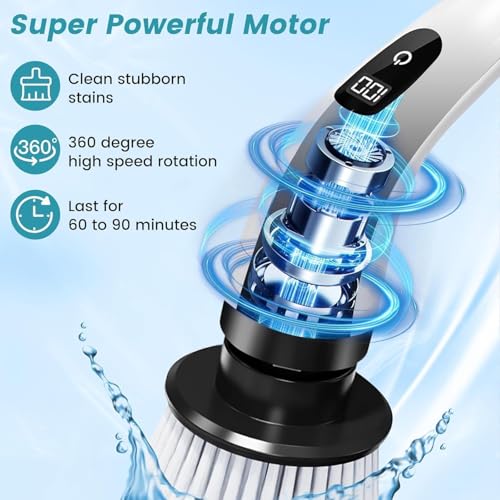 9 in 1 Electric Spin Scrubber,Cleaning Brush Scrubber for Home, 400RPM/Mins-9 Replaceable Brush Heads-90Mins Work Time,Adjustable Size,2 Adjustable Speeds for Bathroom Shower|B0H5KLJWB8