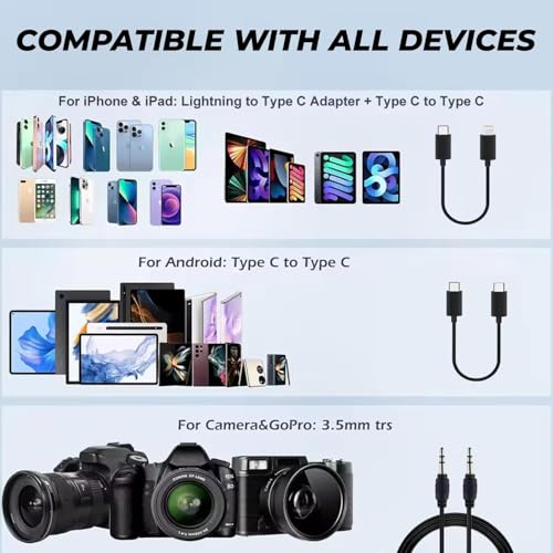 VRJTEC K205 Dual Wireless Lavalier Microphone with 360° Noise Reduction | Crystal-Clear Audio for YouTube, Vlogs, Video Recording & Meetings | Compatible with Mobile, Laptop, DSLR, GoPro & More|B0FNRK94DS