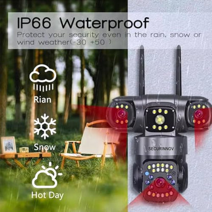 securinnov 6MP Triple Lens PTZ WiFi Outdoor Security Camera with 3-Screen Monitoring | Auto Motion Detection | Color Night Vision |Two-Way Audio Communication (Triple Lens PTZ)|B0H6TXTQ2J