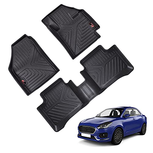GFX TPV Car Floor Mats Premium Life Long Foot Mats | Compatible with Dzire (2012 to 2019) / Swift (2011 to 2017) Onwards | Waterproof, Anti-Slip, All-Weather, Durable & Easy to Clean Car Mats, Black|B0CZXGXX6N