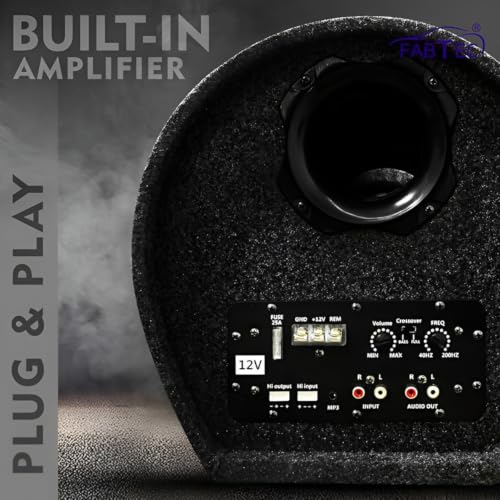 FABTEC 10 Inch Active Super Bass Tube Subwoofer for Car with Inbuilt Amplifier 4800W (Grey)|B0DP4X6S1Y