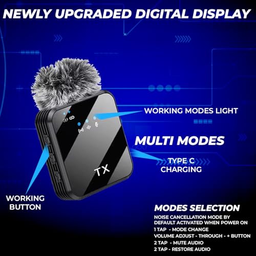 VRJTEC K205 Dual Wireless Lavalier Microphone with 360° Noise Reduction | Crystal-Clear Audio for YouTube, Vlogs, Video Recording & Meetings | Compatible with Mobile, Laptop, DSLR, GoPro & More|B0FNRK94DS