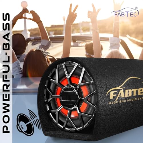 FABTEC 10 Inch Active Super Bass Tube Subwoofer for Car with Inbuilt Amplifier 4800W (Grey)|B0DP4X6S1Y
