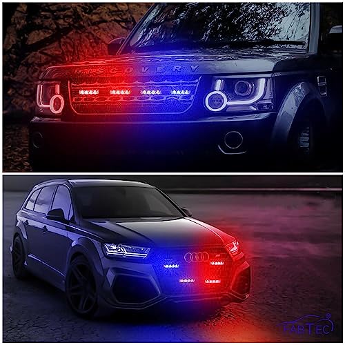FABTEC Car Grill Red & Blue LED Daytime Running Light DRL Police Flasher Emergency Warning Strobe Light for Cars with Controller & Flashing Modes|B0B5GRJLJZ