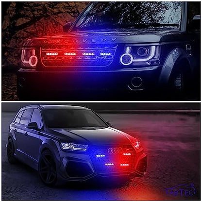 FABTEC Car Grill Red & Blue LED Daytime Running Light DRL Police Flasher Emergency Warning Strobe Light for Cars with Controller & Flashing Modes|B0B5GRJLJZ
