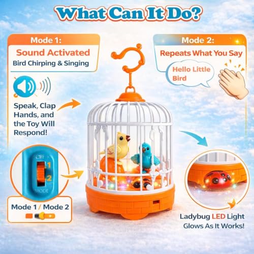Talking Bird Toy in Cage for Kids – Interactive Sound Repeating Bird with Chirping Sounds, Hanging Bird Cage Toy, Fun Educational Gift for Boys & Girls Ages|B0H7X5NMXL