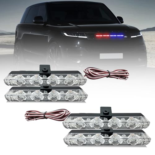 FABTEC Car Grill LED DRL Light | Red, Blue & White Police Flashing Strobe | Emergency Warning Light with Multi-Mode Controller|B0GL2YHHNK