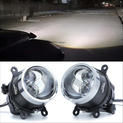 Audio Wheels 3 Inch Universal LED Projector Projector Fog Lamp - 120W Dual-Beam | White -6000K | 15,000LM | Blue Film Lens | 12V/24V Car Driving Light for Vehicle Modification | 1-Year Warranty|B0FRSS6HB4