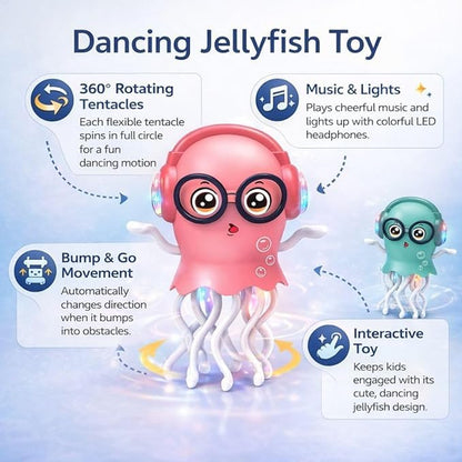 Dancing Jellyfish Toy for Kids, Jelly Fish Toy, Musical Toy with LED Lights, Moving Toys for Babies 6-12 Months, Crawling Toy, Bump & Go 360 Degree Rotating Tentacles, Electronic Toy|B0HCJYMZKM
