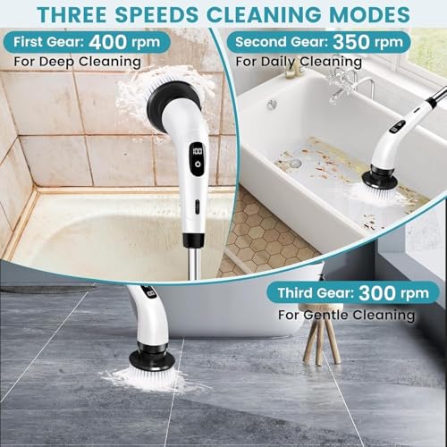 9 in 1 Electric Spin Scrubber,Cleaning Brush Scrubber for Home, 400RPM/Mins-9 Replaceable Brush Heads-90Mins Work Time,Adjustable Size,2 Adjustable Speeds for Bathroom Shower|B0H5KLJWB8