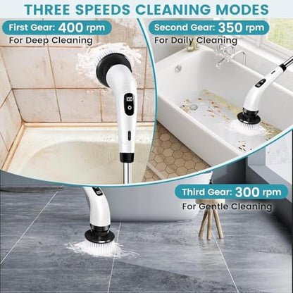 9 in 1 Electric Spin Scrubber,Cleaning Brush Scrubber for Home, 400RPM/Mins-9 Replaceable Brush Heads-90Mins Work Time,Adjustable Size,2 Adjustable Speeds for Bathroom Shower|B0H5KLJWB8