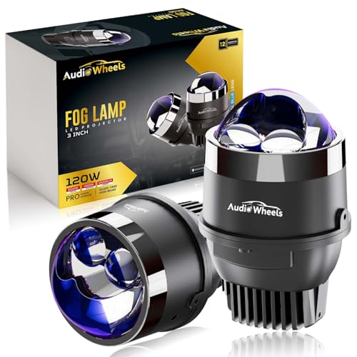 Audio Wheels 3 Inch Universal LED Projector Projector Fog Lamp - 120W Dual-Beam | White -6000K | 15,000LM | Blue Film Lens | 12V/24V Car Driving Light for Vehicle Modification | 1-Year Warranty|B0FRSS6HB4