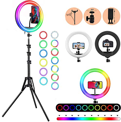 RGB 12 inch Ring Light with Stand 8 Feet Tripod Stand for Phone | Camera | 3 Color Modes Dimmable Lighting | for YouTube | Photo-Shoot | Video Shoot | Live Stream | Makeup & Vlogging|B09CGMRWGX