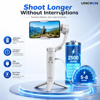 M1 3-Axis Gimbal Stabilizer for Mobile with Built-in Extension Rod & Tripod Foldable Phone Gimble for Vlogging, Reels & YouTube Video, iPhone & Android, 8hr Battery|B0H9F586TG