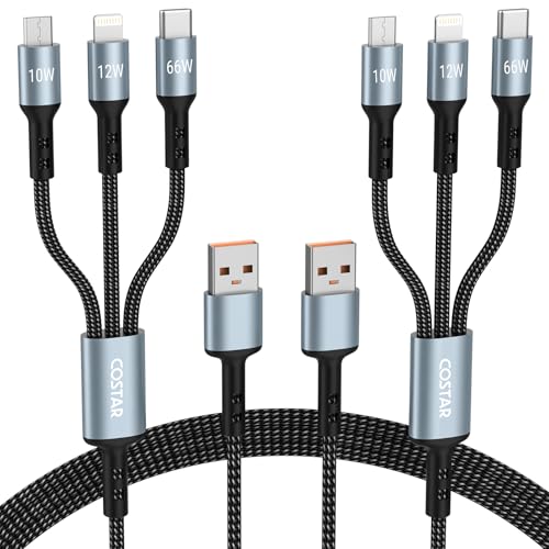 COSTAR 60W 3-in-1 Multi Fast Charging Cable – 3A Nylon Braided 1.5M Cable with Type-C & Micro USB for iPhone, iPad, Samsung, OnePlus, Xiaomi, Oppo, Vivo, Android & Car Charging (Grey)|B0D7V8KHNB