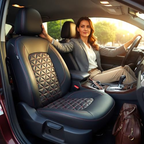 AUTOXYGEN Car PU Leather Luxury seat Cover Front & Rear Accessories for Swift Till 2017 (Black With Red Stitch, 1003)|B0G1YTVC5H
