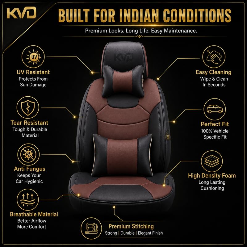 KVD AUTOZONE Heavy Nappa Leather Luxury Car Seat Cover Compatible with Maruti Suzuki New Swift Black + Coffee Free Pillows and Neckrest (5 Year Warranty)- D138/52|B0CSCZXHP8