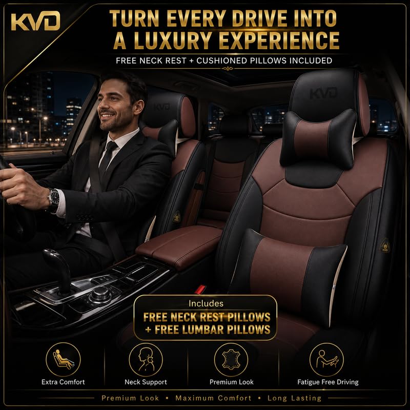 KVD AUTOZONE Heavy Nappa Leather Luxury Car Seat Cover Compatible with Maruti Suzuki New Swift Black + Coffee Free Pillows and Neckrest (5 Year Warranty)- D138/52|B0CSCZXHP8
