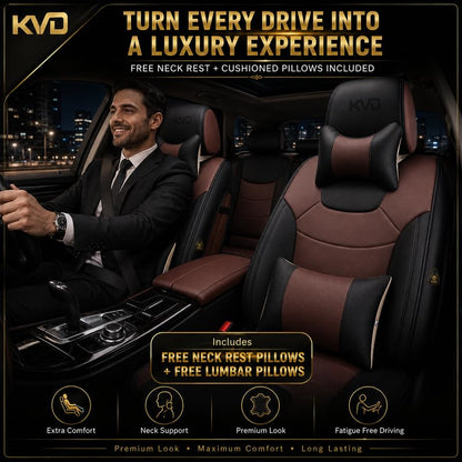 KVD AUTOZONE Heavy Nappa Leather Luxury Car Seat Cover Compatible with Maruti Suzuki New Swift Black + Coffee Free Pillows and Neckrest (5 Year Warranty)- D138/52|B0CSCZXHP8