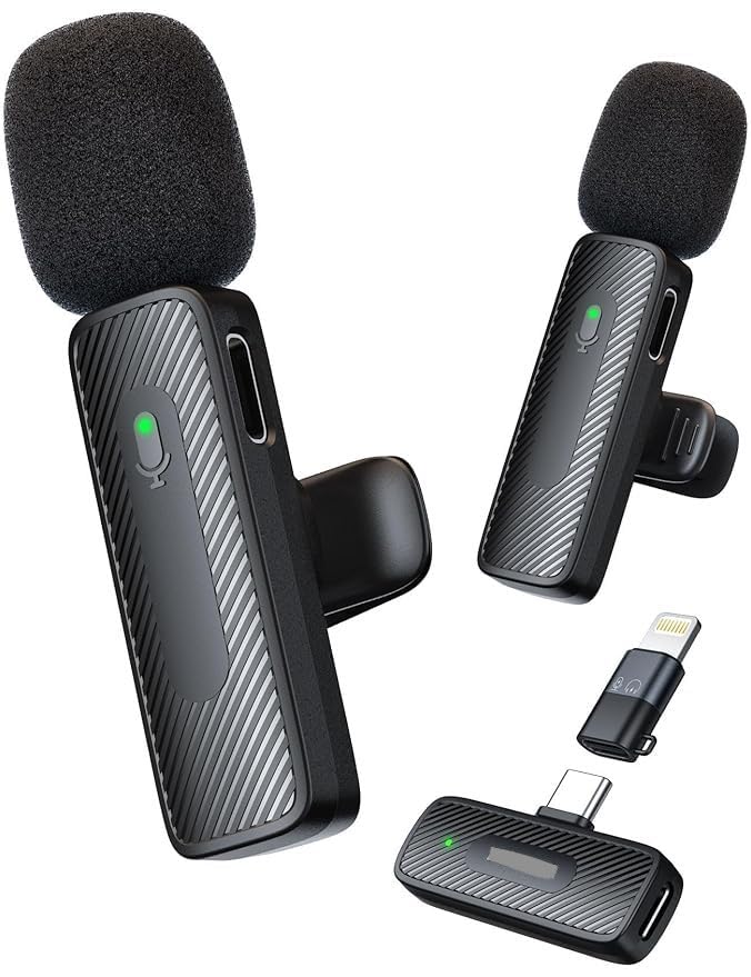 VRJTEC K205 Dual Wireless Lavalier Microphone with 360° Noise Reduction | Crystal-Clear Audio for YouTube, Vlogs, Video Recording & Meetings | Compatible with Mobile, Laptop, DSLR, GoPro & More|B0FNRK94DS