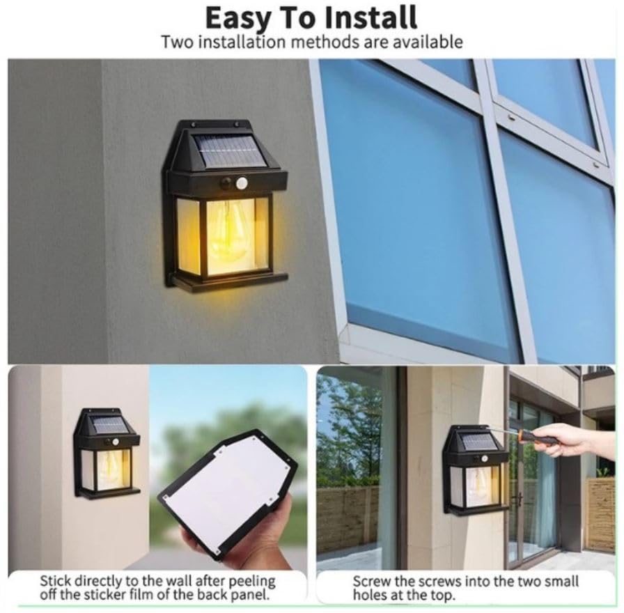 Solar Interaction Wall Lamp Outdoor Motion Sensor Auto Chargeable Front Porch Security Lamps Waterproof for Garden (Pack of 2, Single Tungsten Bulb Solar Lamp)|B0D57G2TK8
